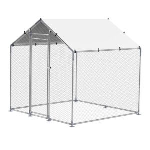 metal chicken coop, 6.56x6.56x6.56ft large walk in chicken runs with cover, spire roof hen house enclosure with security lock, outdoor duck rabbit cage poultry pen for backyard, farm, yard