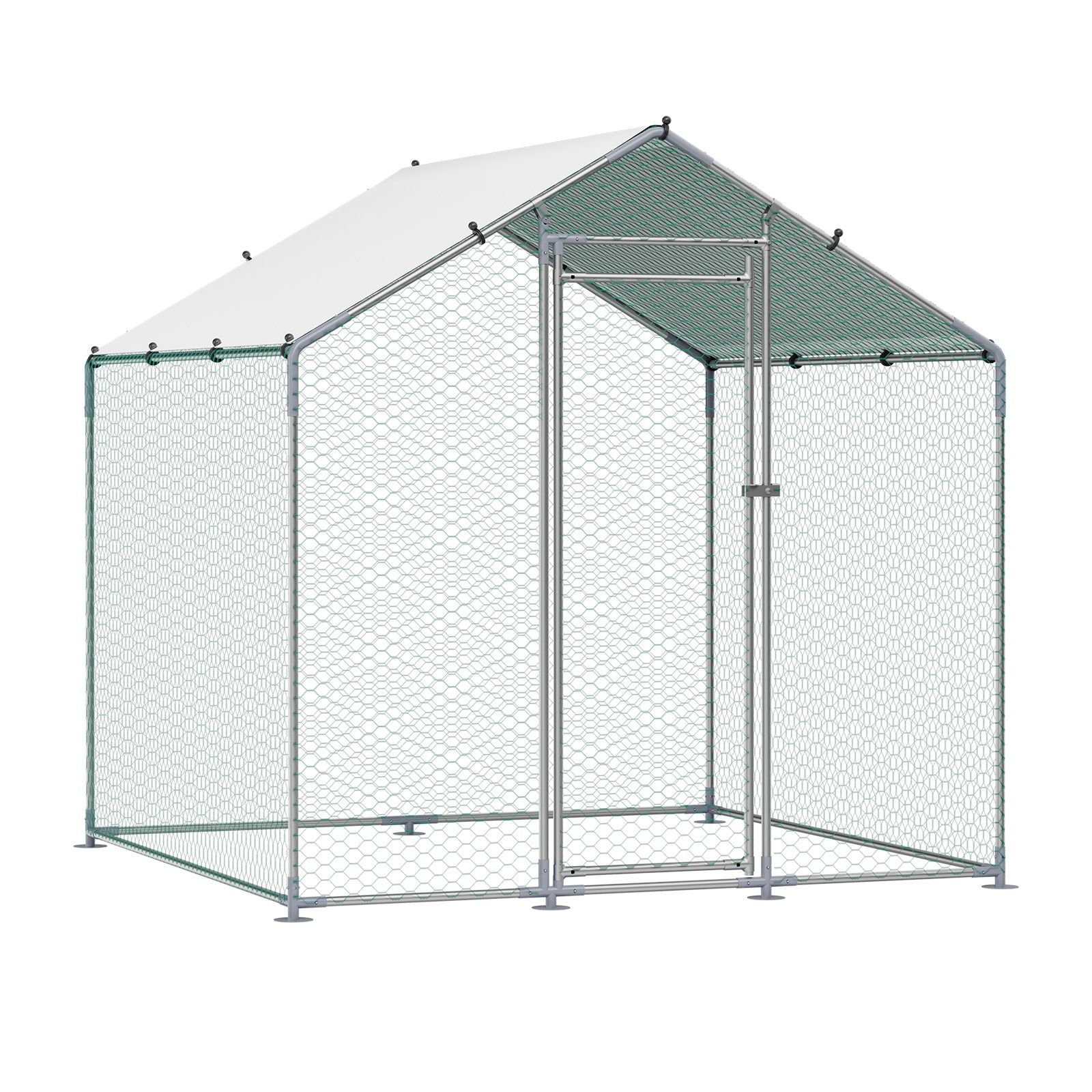 metal chicken coop, 6.56x6.56x6.56ft large walk in chicken runs with cover, spire roof hen house enclosure with security lock, outdoor duck rabbit cage poultry pen for backyard, farm, yard