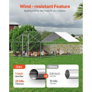 metal chicken coop, 9.8x19.6x6.5 ft large walk in chicken runs with cover, spire roof hen house enclosure with security lock, outdoor duck rabbit cage poultry pen for backyard, farm, yard