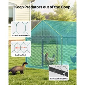 metal chicken coop for 6 8 chickens, 3.3 x 9.8 x 3.3 ft, small chicken cage with waterproof cover & 3 doors, spire roof poultry run compatible with wooden coops, for rabbit hen goose duck