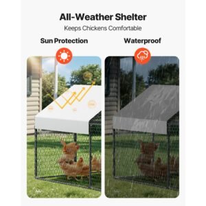 metal chicken coop for 6 8 chickens, 3.3 x 9.8 x 3.3 ft, small chicken cage with waterproof cover & 3 doors, spire roof poultry run compatible with wooden coops, for rabbit hen goose duck
