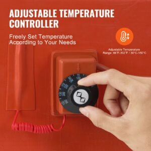 metal drum heater, 1200 watt 10 inch width, pail heating band for 55 gallon barrel, 86 302fahrenheit adjustable thermostat, high efficiency silicone grease keg heater, fcc listed orange