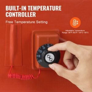 metal drum heater, 1200 watt 5 inch width, pail heating band for 55 gallon barrel, 86 302fahrenheit adjustable thermostat, high efficiency silicone grease keg heater, fcc listed orange