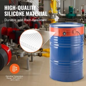 metal drum heater, 1200 watt 5 inch width, pail heating band for 55 gallon barrel, 86 302fahrenheit adjustable thermostat, high efficiency silicone grease keg heater, fcc listed orange