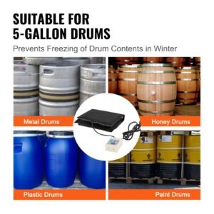 metal drum heater, 250 watt, pail heating band for 5 gallon barrel, 0 145fahrenheit adjustable with independent thermostat, waterproof oxford fabric high efficiency grease keg heater, fcc listed
