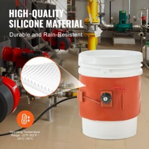 metal drum heater, 800 watt 7.75 inch width, pail heating band for 5 gallon barrel, 86 302fahrenheit adjustable thermostat, high efficiency silicone grease keg heater, fcc listed orange