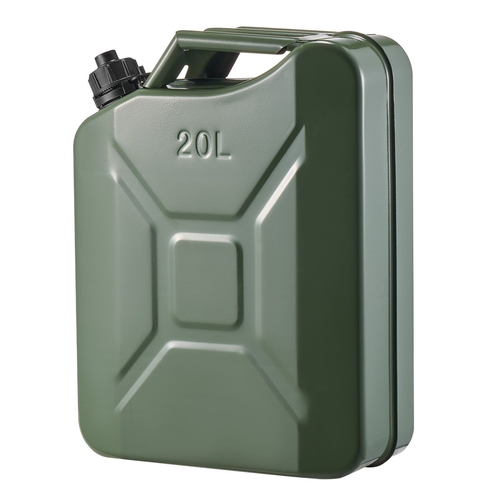 metal fuel container, 5.3 gallon, fuel jerry can with spout and comfort handle, 6 l/min max flow rate, leakproof & corrosion resistant metal gas tank most cars motorcycle atv utv, green