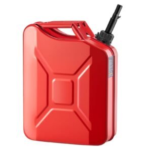 metal fuel container, 5.3 gallon, fuel jerry can with spout and comfort handle, 6 l/min max flow rate, leakproof & corrosion resistant metal gas tank most cars motorcycle atv utv, red