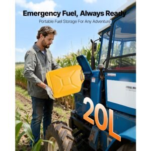 Metal Fuel Container, 5.3 Gallon, Fuel Jerry Can with Spout and Comfort Handle, 6 L/min Max Flow Rate, Leakproof & Corrosion-resistant Metal Gas Tank Most Cars Motorcycle ATV UTV, Yellow