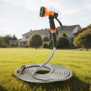 metal garden hose 100 ft, rust proof stainless steel water hose, heavy duty backyard hose with 10 function nozzle, no kink & flexible water pipe, lightweight metal hose for yard, outdoor