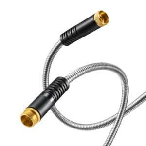 metal garden hose 100 ft, rust proof stainless steel water hose, heavy duty backyard hose with 10 function nozzle, no kink & flexible water pipe, lightweight metal hose for yard, outdoor
