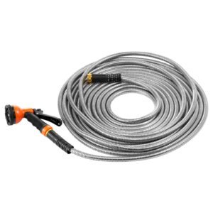 metal garden hose 150 ft, rust proof stainless steel water hose, heavy duty backyard hose with 10 function nozzle, no kink & flexible water pipe, lightweight metal hose for yard, outdoor