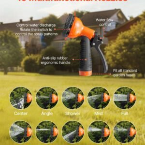 metal garden hose 200 ft, rust proof stainless steel water hose, heavy duty backyard hose with 10 function nozzle, no kink & flexible water pipe, lightweight metal hose for yard, outdoor