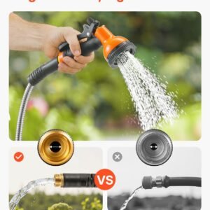 metal garden hose 200 ft, rust proof stainless steel water hose, heavy duty backyard hose with 10 function nozzle, no kink & flexible water pipe, lightweight metal hose for yard, outdoor