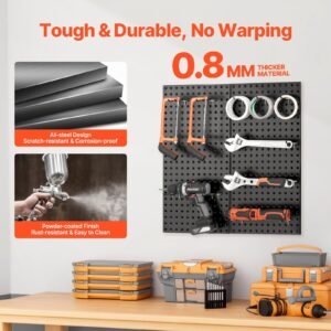 metal pegboard panels, 24" x 12" pegboard, 2 panels, heavy duty peg board wall organizer with accessories, for living room garage tool storage office organization craft room kitchen home, black