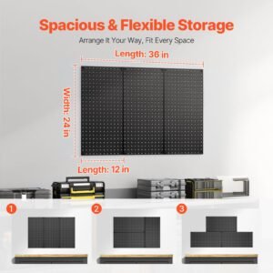 metal pegboard panels, 24" x 12" pegboard, 3 panels, heavy duty steel peg board wall organizer, for living room garage tool storage workbench office organization craft room kitchen home, black
