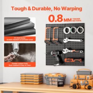 metal pegboard panels, 32" x 16" pegboard, 2 panels, heavy duty steel peg board wall organizer, for living room garage tool storage workbench office organization craft room kitchen home, black