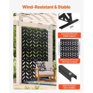 metal privacy screen, 47" w x 72" h, outdoor privacy screens 5 panel, freestanding outdoor divider with stand, decorative garden steel privacy fence for balcony patio indoor room black