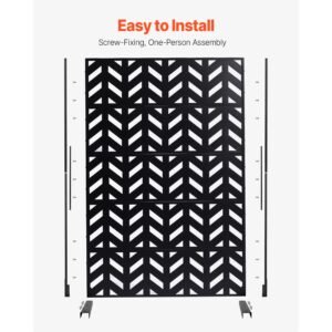 metal privacy screen, 47" w x 72" h, outdoor privacy screens 5 panel, freestanding outdoor divider with stand, decorative garden steel privacy fence for balcony patio indoor room black