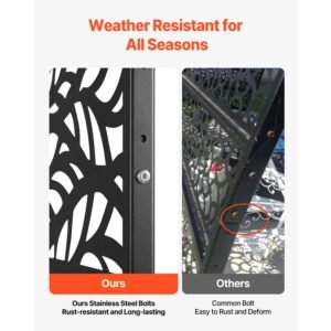 metal privacy screen, 47" w x 72" h, outdoor privacy screens & panels, freestanding outdoor divider with stand, 3 panel decorative garden steel privacy fence for balcony patio indoor room black
