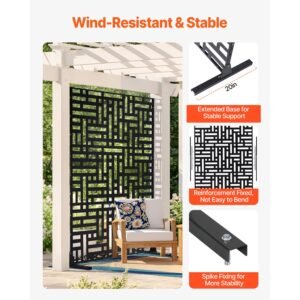 metal privacy screen, 47" w x 76" h, outdoor privacy screens 3 panel, freestanding outdoor divider with stand, decorative garden steel privacy fence for balcony patio indoor room hot tub black