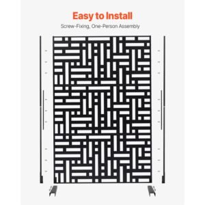 metal privacy screen, 47" w x 76" h, outdoor privacy screens 3 panel, freestanding outdoor divider with stand, decorative garden steel privacy fence for balcony patio indoor room hot tub black