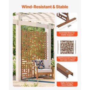 metal privacy screen, 47" w x 76" h, outdoor privacy screens 3 panel, freestanding outdoor divider with stand, decorative garden steel privacy fence for balcony patio indoor room hot tub brown