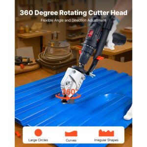 metal shear/cutter drill attachment, sheet metal cutter with 360 degree pivoting head, sharp blades,ideal for 18 ga galvanized steel, 20 ga stainless steel, aluminum plate, plastic, cardboard