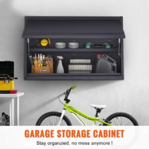 metal storage cabinet, 120lbs load capacity per shelf, 20'' tall wall mounted powder coating steel garage cabinet with adjustable shelf, press to lock & open door, perfect for office home garage