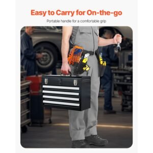 metal tool box, 20.5 inch, portable metal tool box with 4 drawers, small tool chest with eva liners, ball bearing slide drawers locking & powder coated finish, multi function tool organizer
