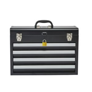 Metal Tool Box, 20.5-inch, Portable Metal Tool Box with 4 Drawers, Small Tool Chest with EVA Liners, Ball Bearing Slide Drawers Locking & Powder Coated Finish, Multi-Function Tool Organizer