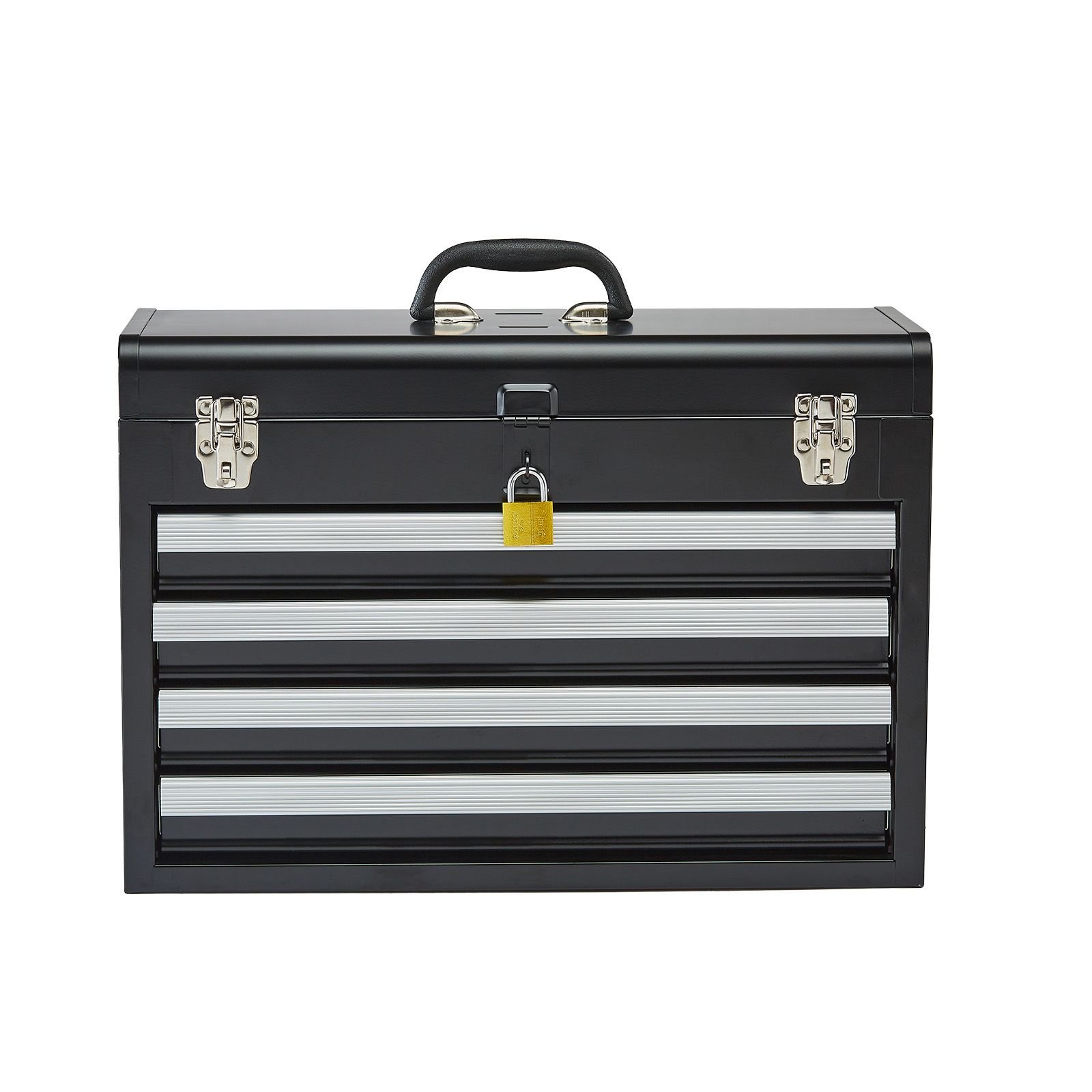 metal tool box, 20.5 inch, portable metal tool box with 4 drawers, small tool chest with eva liners, ball bearing slide drawers locking & powder coated finish, multi function tool organizer