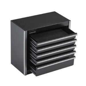 metal tool box, 8.6 inch, portable metal tool box with 5 drawers, small tool chest with eva liners and pp feet pads, heavy duty steel with ball bearing opening and powder coated finish, black