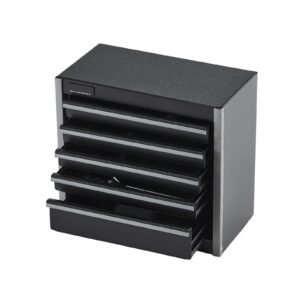 metal tool box, 8.6 inch, portable metal tool box with 5 drawers, small tool chest with eva liners and pp feet pads, heavy duty steel with ball bearing opening and powder coated finish, black