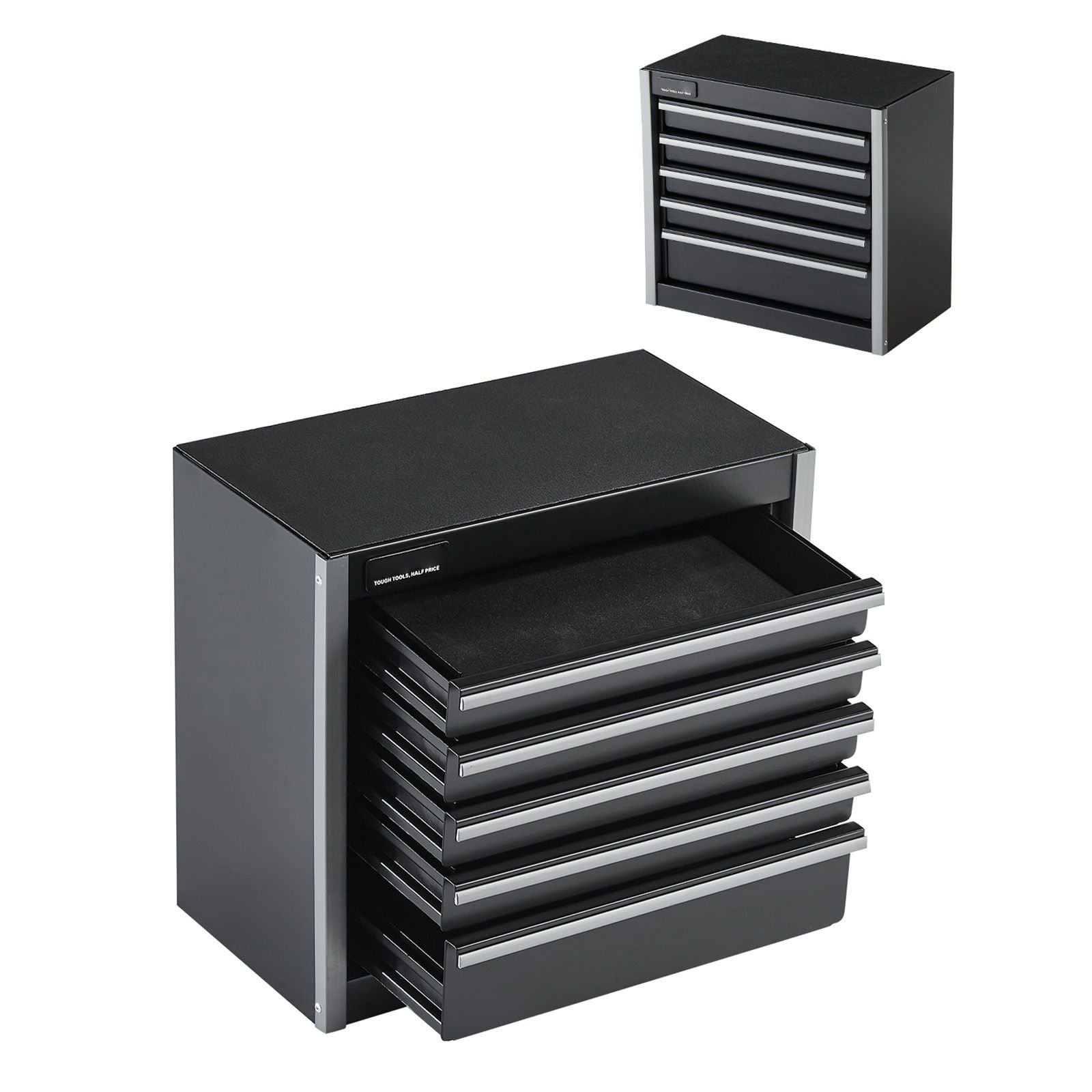 metal tool box, 8.6 inch, portable metal tool box with 5 drawers, small tool chest with eva liners and pp feet pads, heavy duty steel with ball bearing opening and powder coated finish, black