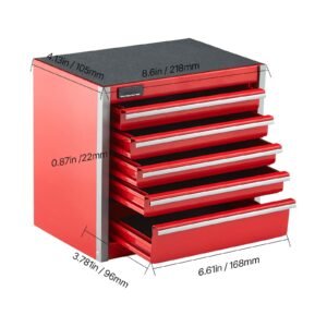metal tool box, 8.6 inch, portable metal tool box with 5 drawers, small tool chest with eva liners and pp feet pads, heavy duty steel with ball bearing opening and powder coated finish, red