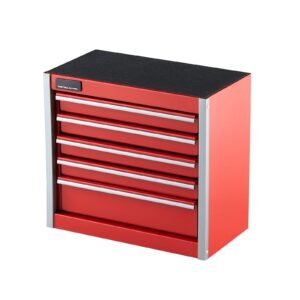 metal tool box, 8.6 inch, portable metal tool box with 5 drawers, small tool chest with eva liners and pp feet pads, heavy duty steel with ball bearing opening and powder coated finish, red