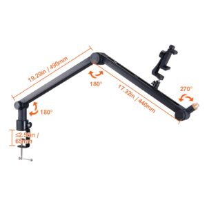 microphone boom arm with desk mount, 360° rotatable, adjustable mic stand with 3/8" to 5/8" adapter port, for recording blue yeti hyperx quadcast blue snowball shure sm7b audio technica