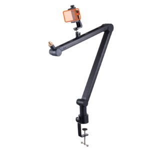 microphone boom arm with desk mount, 360° rotatable, adjustable mic stand with 3/8" to 5/8" adapter port, for recording blue yeti hyperx quadcast blue snowball shure sm7b audio technica