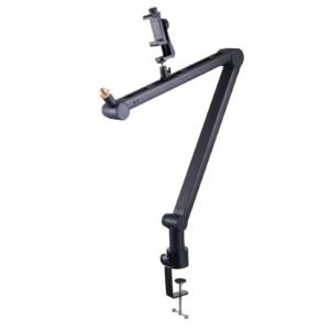 microphone boom arm with desk mount, 360° rotatable, adjustable mic stand with 3/8" to 5/8" adapter port, for recording blue yeti hyperx quadcast blue snowball shure sm7b audio technica