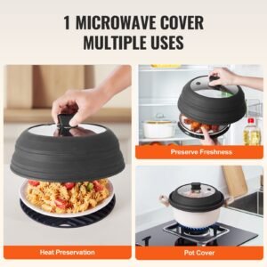 microwave splatter cover & mat, 10.8" collapsible microwave lid for food, 500 fahrenheit heat resistant silicone & tempered glass splatter guard