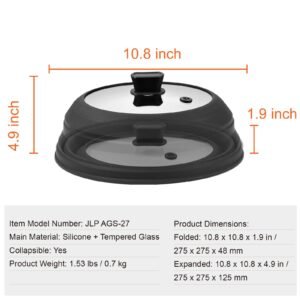 microwave splatter cover & mat, 10.8" collapsible microwave lid for food, 500 fahrenheit heat resistant silicone & tempered glass splatter guard