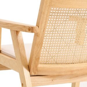 mid century modern rattan chair, upholstered velvet accent chair with rattan back, retro living room chair for living room, bedroom, reading room, and office, beige