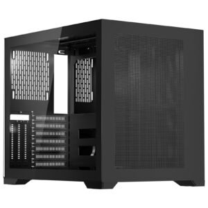 mid tower pc case, dual chamber, gaming computer case with tempered glass panels, magnetic dust filter, cable management, for gpu up to 410 mm in length, compatible with atx/m atx/itx, no fan