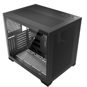 mid tower pc case, dual chamber, gaming computer case with tempered glass panels, magnetic dust filter, cable management, for gpu up to 410 mm in length, compatible with atx/m atx/itx, no fan
