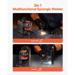 mig welder, 130a synergic mig welding machine, 2 in 1 gas mig/gasless flux core mig multi process welder machine, 110v portable mig welder with igbt inverter technology & digital display screen