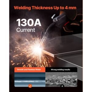 mig welder, 130a synergic mig welding machine, 2 in 1 gas mig/gasless flux core mig multi process welder machine, 110v portable mig welder with igbt inverter technology & digital display screen