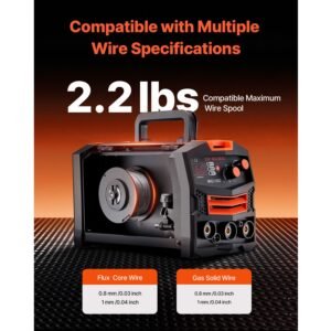 mig welder, 130a synergic mig welding machine, 2 in 1 gas mig/gasless flux core mig multi process welder machine, 110v portable mig welder with igbt inverter technology & digital display screen