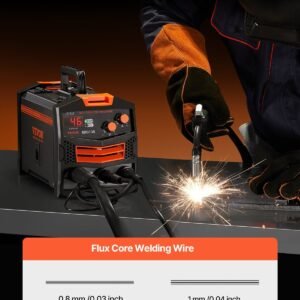mig welder, 130amp synergic mig welding machine, 110v gasless flux core welder machine, portable mig welder with igbt inverter technology and digital display screen