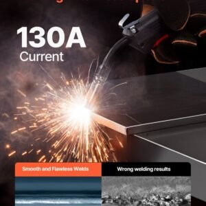 mig welder, 130amp synergic mig welding machine, 110v gasless flux core welder machine, portable mig welder with igbt inverter technology and digital display screen